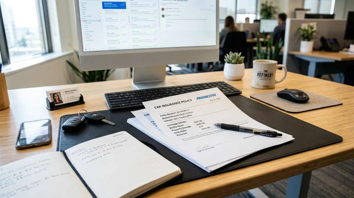 Dokumenty ubezpieczeniowe i notatki na biurku
